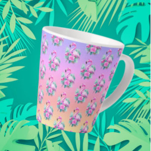 Caneca De Café Latte Flamingo Rosa Tropical Sunset