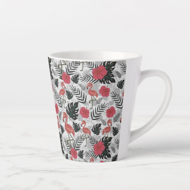 Caneca De Café Latte Flamingo seamless pattern with floral background (Direita)