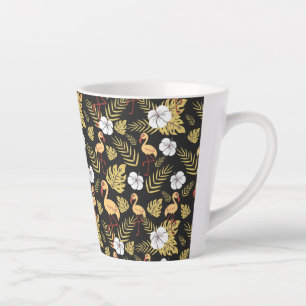 Caneca De Café Latte Flamingo, sem descontinuidades, flores amarelas e