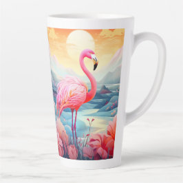 Caneca De Café Latte Flamingo Tropical com Flores