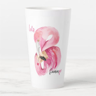 Caneca De Café Latte Flamingo Watercolor, Vamos Rosa Exótico Moderno