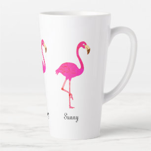 Caneca De Café Latte Flamingos fofos e caligrafia