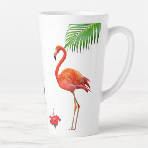 Caneca De Café Latte Flamingos, hibisco e palmeiras
