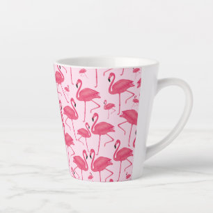Caneca De Café Latte Flamingos No Fundo Da Rosa claro