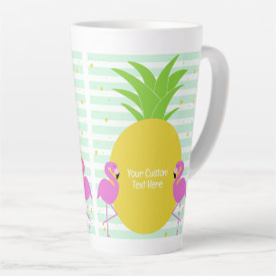 Caneca De Café Latte Flamingos Tropicais de Texto Personalizado