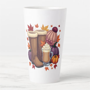Caneca De Café Latte Flannel Boots Pumpkin Spice Latino outono