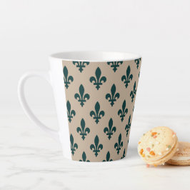Caneca De Café Latte Fleur de Lis Pattern, Real Verde Francês em Creme