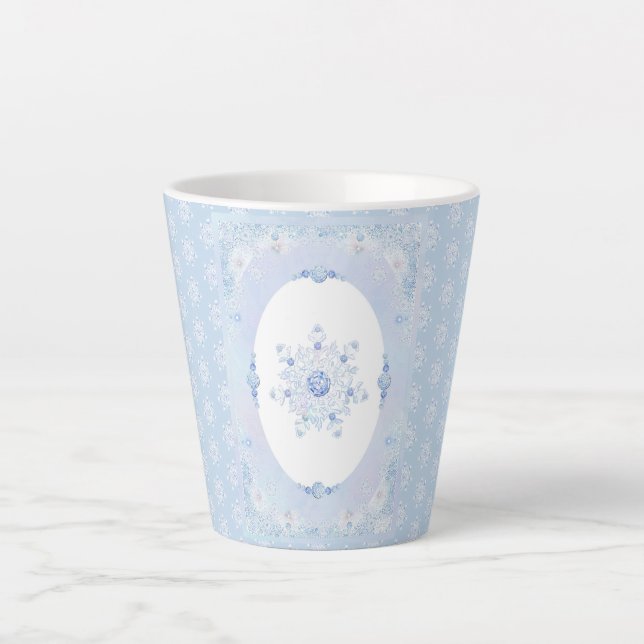 Caneca De Café Latte Floco de neve azul gelo (Frente)