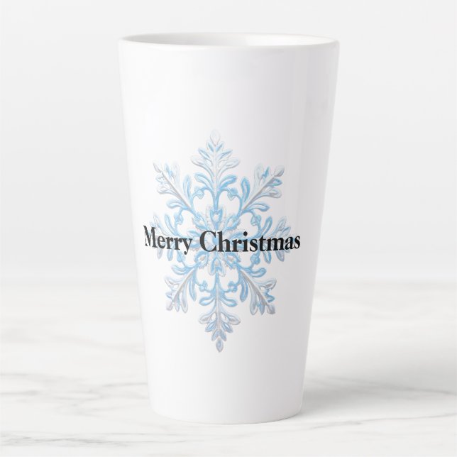 Caneca De Café Latte Floco de neve branco claro azul (Frente)