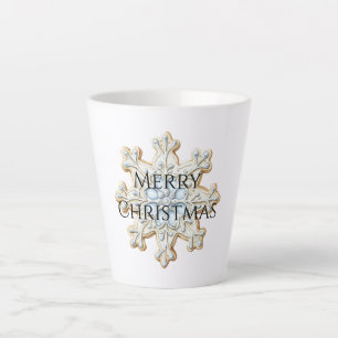 Caneca De Café Latte Floco de neve de Natal de Creme Azul