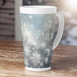 Caneca De Café Latte Floco de neve de prata e azul Inverno
