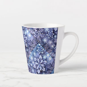 Caneca De Café Latte Flocos de neve azuis