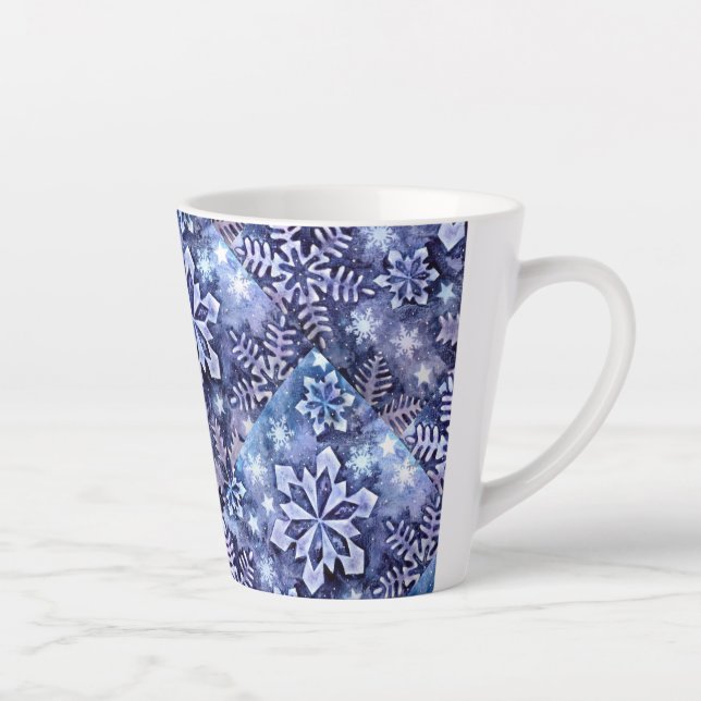Caneca De Café Latte Flocos de neve azuis (Direita)