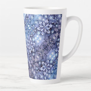 Caneca De Café Latte Flocos de neve azuis