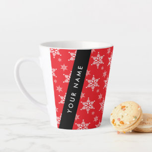 Caneca De Café Latte Flocos de neve brancos, vermelhos, seu nome, perso