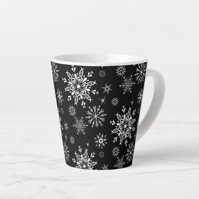 Caneca De Café Latte Flocos de neve de feriado Latte (Ângulo direito)
