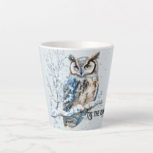 Caneca De Café Latte Flocos de Neve de Inverno Coruja Azul Neve de Nata