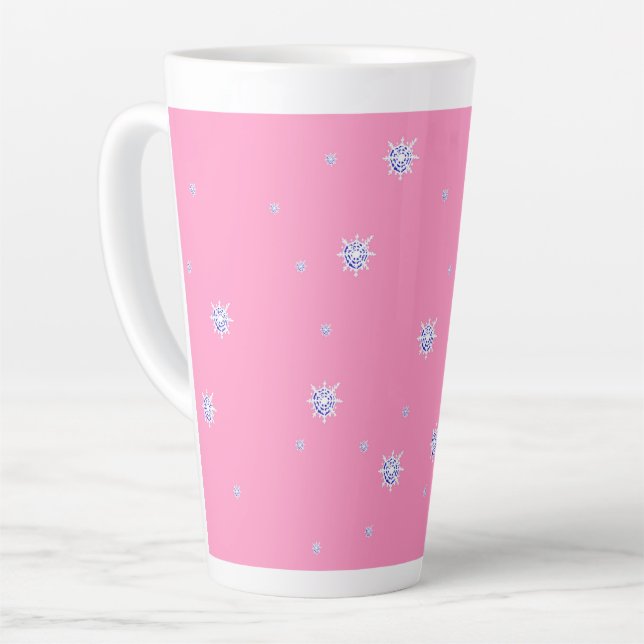 Caneca De Café Latte Flocos de neve de inverno rosa (Ângulo esquerdo)