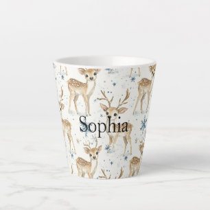 Caneca De Café Latte Flocos de Neve de Natal Azul Cervos Doces