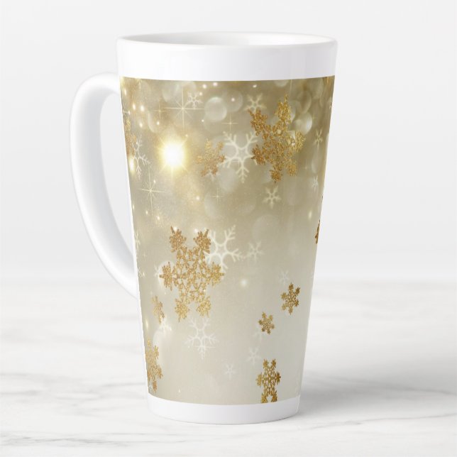 Caneca De Café Latte Flocos de neve Dourados (Ângulo esquerdo)