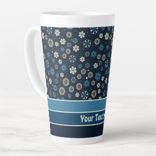 Caneca De Café Latte Flocos de neve escandinavos bonito de cor azul-lar