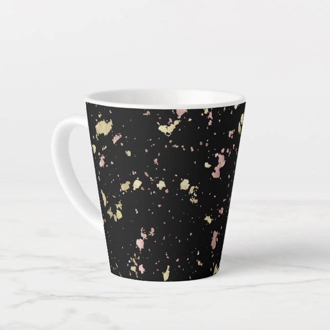 Caneca De Café Latte Flocos Dourados e Rosa Dourados Pretos (Ângulo esquerdo)