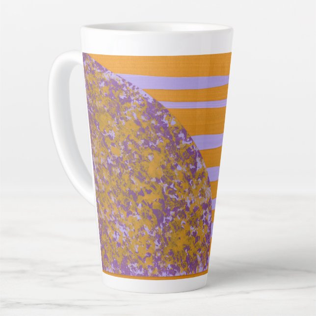 Caneca De Café Latte Flor Amarela Roxa (Ângulo esquerdo)