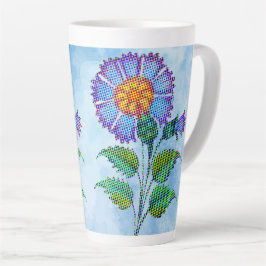 Caneca De Café Latte Flor Azul Meia-Tinta em Arte Refinada Azul