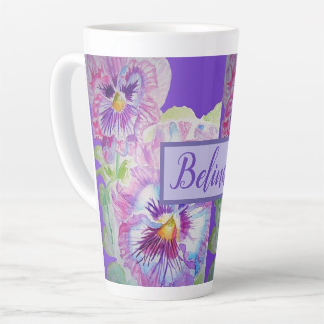Caneca De Café Latte Flor Bonito Roxo Pansível (Ângulo esquerdo)
