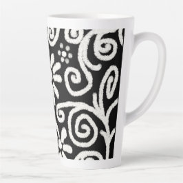 Caneca De Café Latte Flor branco preto e espirros Flores Flores