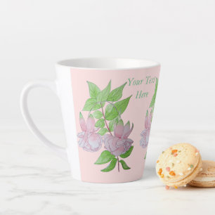 Caneca De Café Latte Flor cor-de-rosa fuchsia com folhas florais