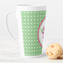Caneca De Café Latte Flor Cor-de-Rosa-Rosa-Polka-dot-Branca