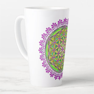Caneca De Café Latte Flor da Vida - Adornos de Flores Vintage 2
