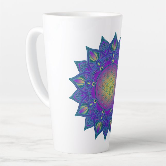 Caneca De Café Latte Flor Da Vida - Índia Mandala 3 (Ângulo esquerdo)