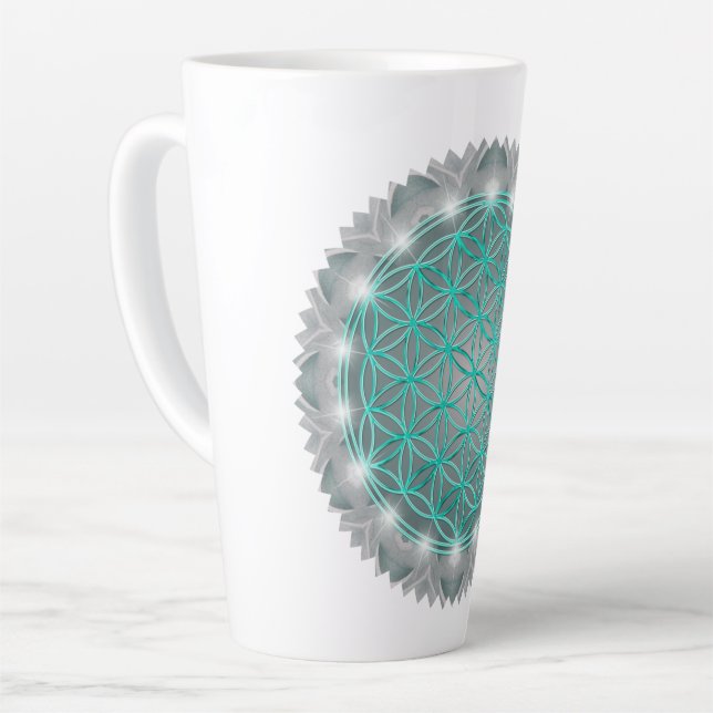 Caneca De Café Latte FLOR DA VIDA - Sagrado Geometrie Light 2 (Ângulo esquerdo)