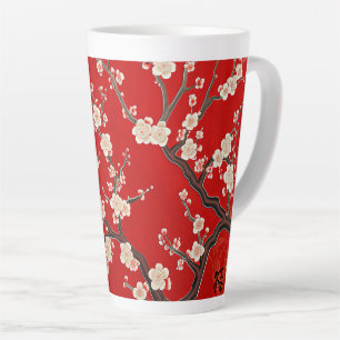 Caneca De Café Latte Flor de ameixa vermelha chinesa elegante
