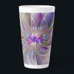 Caneca De Café Latte Flor de Arte Abstrato, Enérgica e Colorida<br><div class="desc">Uma flor de fantasia multicolor e poderosa, uma única Design de Arte Fractal floral para a sua caneca de café e muito mais.</div>