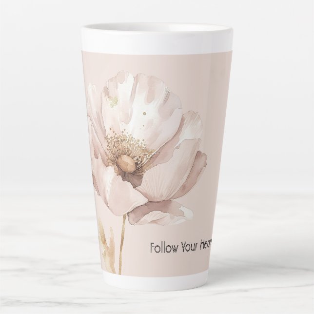 Caneca De Café Latte Flor de Blush Rosa Creme (Frente)