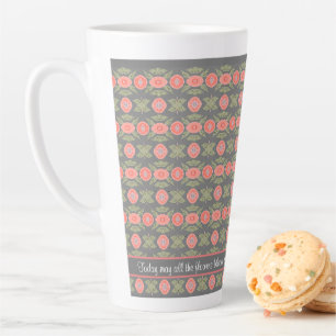Caneca De Café Latte Flor de coral e Cinza escura