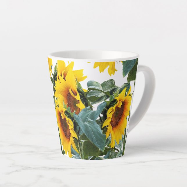 Caneca De Café Latte Flor de Girassol Amarela (Ângulo direito)