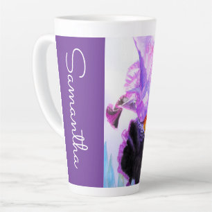 Caneca De Café Latte Flor de Íris Roxa Aquarela Mulheres Íris