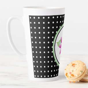Caneca De Café Latte Flor de Lata de Flor de Ponto Polka, Preto e Branc