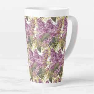 Caneca De Café Latte Flor de Lilases Roixas Chique 
