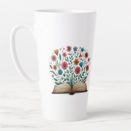 Caneca De Café Latte Flor de Livro Aberto Grande