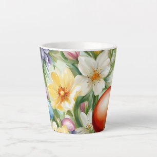 Caneca De Café Latte Flor de Maçã Gracioso, Tulipas e Ovos de Páscoa