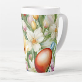 Caneca De Café Latte Flor de Maçã Gracioso, Tulipas e Ovos de Páscoa