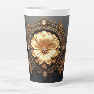 Caneca De Café Latte Flor de Ouro Luxuosa
