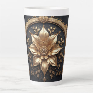 Caneca De Café Latte Flor de Ouro Luxuosa