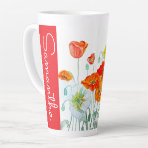 Caneca De Café Latte Flor de Papoula Laranja Vermelha Nome de Mulher em