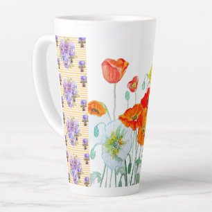 Caneca De Café Latte Flor de Papoula Laranja Vermelha Pintura em Aquare